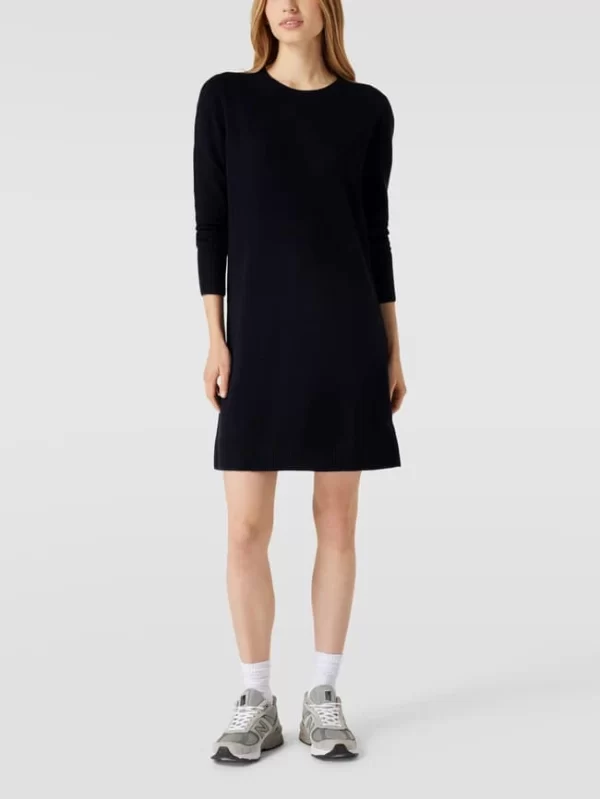 Christian Berg Woman Knielanges Strickkleid Mit Geripptem Rundhalsausschnitt – Dunkelblau 1