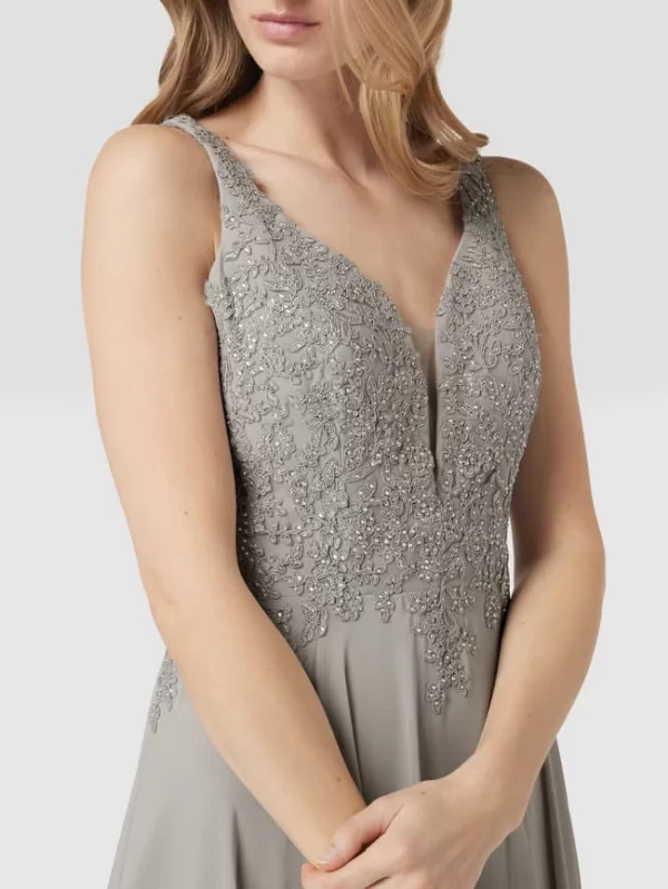 Luxuar Abendkleid Mit Zierbesatz – Mittelgrau 4
